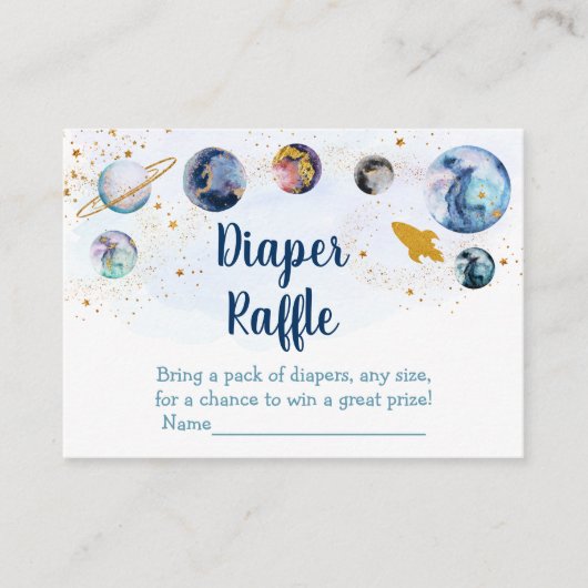 Galaxy Blue Gold Space Baby shower Diaper Raffle Informatiekaartje (Voorkant)