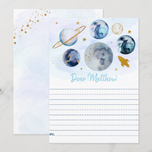 Galaxy Blue Gold Space Birthday Time Capsule-kaart Kaart