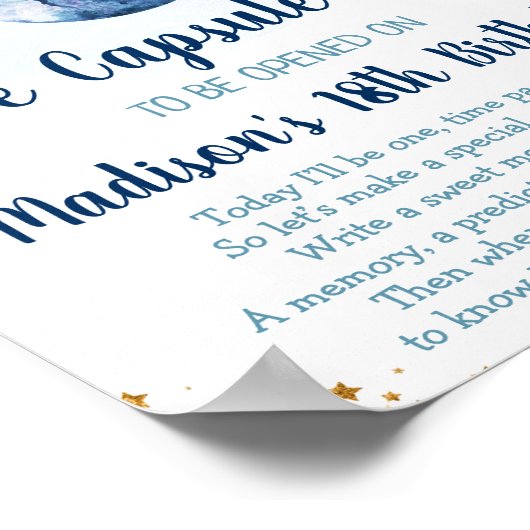 Galaxy Blue Gold Space Time Capsule 1e verjaardag Poster (Hoek)