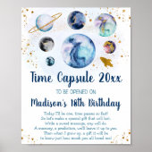 Galaxy Blue Gold Space Time Capsule 1e verjaardag Poster (Voorkant)