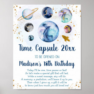Galaxy Blue Gold Space Time Capsule 1e verjaardag Poster