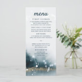Galaxy Blue Gouden Sterren Bruiloft Menu (Staand voorkant)