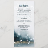 Galaxy Blue Gouden Sterren Bruiloft Menu (Voorkant)