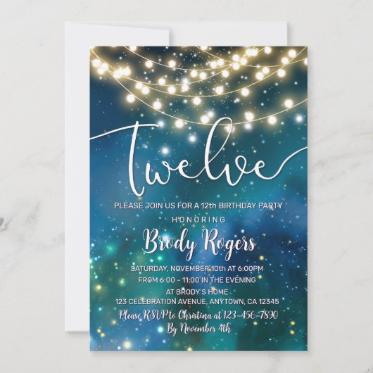 Galaxy Blue Stars String Lights Boys 12e verjaarda Kaart (Voorkant)