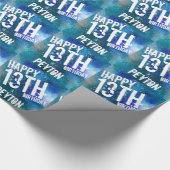 Galaxy Blue Waterverf Gepersonaliseerd Verjaardags Cadeaupapier (Hoek)