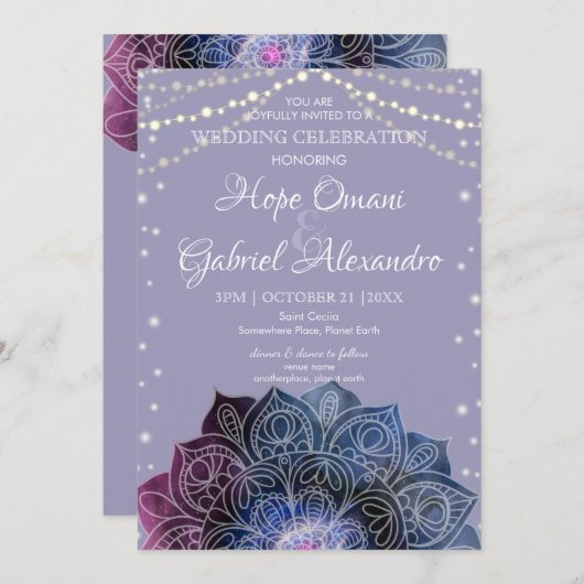 Galaxy Boho Nebula Mandala Light Led Bulb Wedding Kaart (Voorkant / Achterkant)