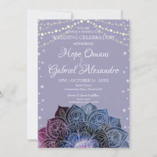 Galaxy Boho Nebula Mandala Light Led Bulb Wedding Kaart