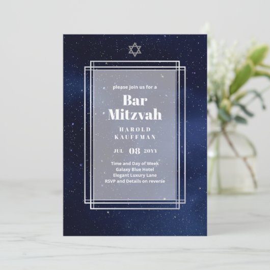 GALAXY booys BAR MITVAH Space Blue Invitation Kaart (Staand voorkant)