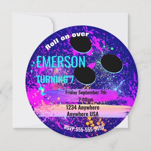 Galaxy BOWLING BAL, bowlen, Glow verjaardagsfeestj Kaart (Voorkant)