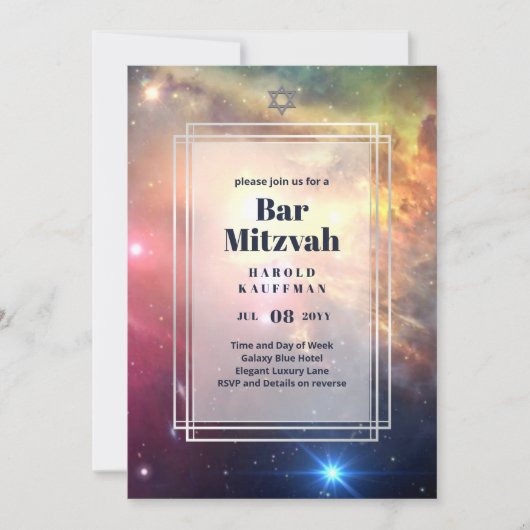 GALAXY Boys BAR MITTSVAH Ruimte Blauwe Uitnodiging (Voorkant)