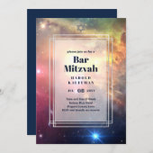 GALAXY Boys BAR MITTSVAH Ruimte Blauwe Uitnodiging (Voorkant / Achterkant)