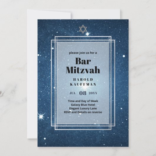 GALAXY Boys BAR MITTSVAH Space Blau Uitnodiging (Voorkant)