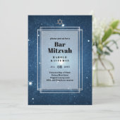 GALAXY Boys BAR MITTSVAH Space Blau Uitnodiging (Staand voorkant)