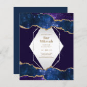 GALAXY Boys BAR MITVAH AGATE Blue Invitation (Voorkant / Achterkant)