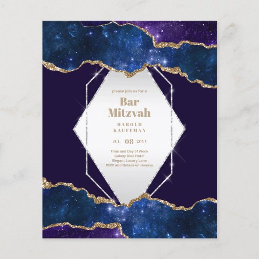 GALAXY Boys BAR MITVAH AGATE Blue Invitation (Voorkant)