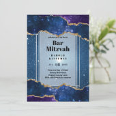 GALAXY Boys BAR MITVAH AGATE Blue Invitation Kaart (Staand voorkant)