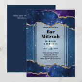 GALAXY Boys BAR MITVAH AGATE Blue Invitation Kaart (Voorkant / Achterkant)