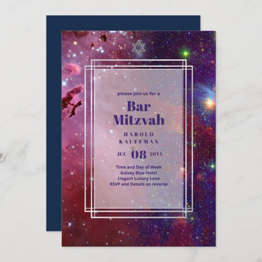 GALAXY Boys BAR MITVAH Space Sky Invitation Kaart (Voorkant / Achterkant)