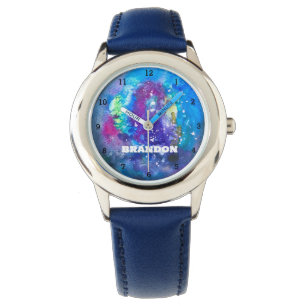 Galaxy Boys Cool Blue Stijlvolle aangepaste naam K Horloge