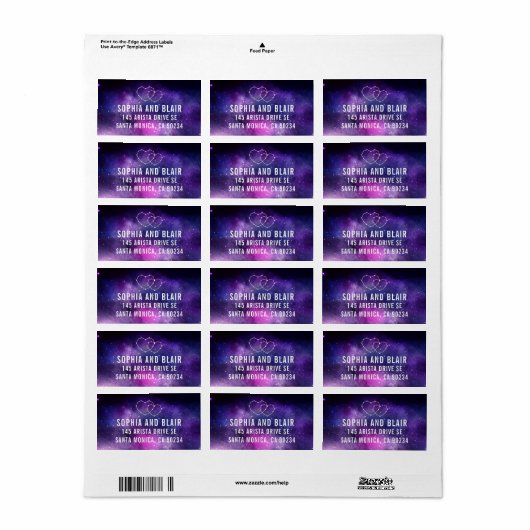 Galaxy bruiloft harten sterrenbeeld adreslabel etiket (Full Sheet)