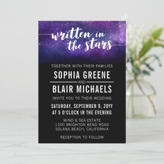 Galaxy bruiloft uitnodiging | Geschreven in de ste (Staand voorkant)