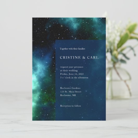 Galaxy bruiloft-uitnodiging kaart (Staand voorkant)