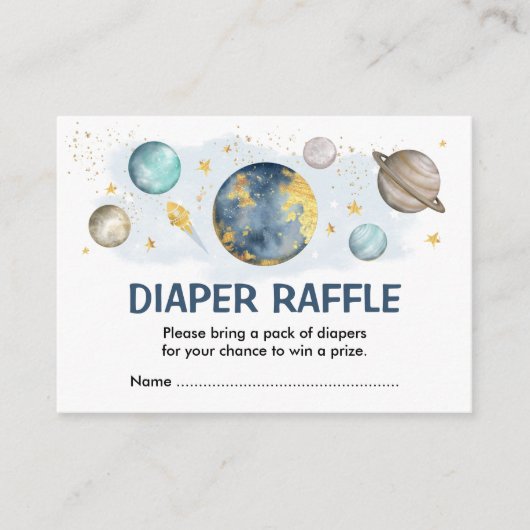 Galaxy Buitenruimte Planeten Maan Star Luier Raffl Informatiekaartje (Voorkant)