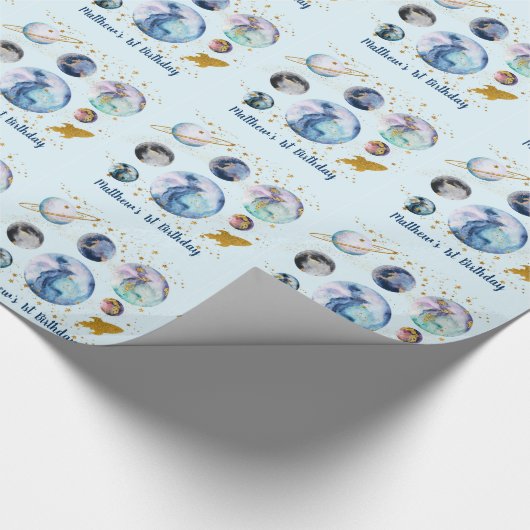 Galaxy Buitenspace Blue Birthday Cadeaupapier (Hoek)