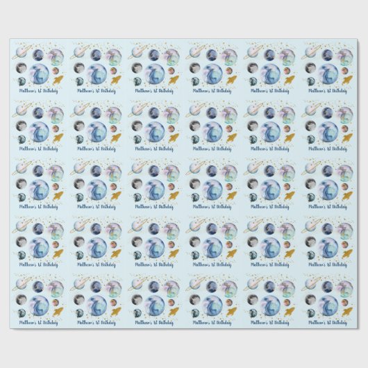 Galaxy Buitenspace Blue Birthday Cadeaupapier (Vlak)