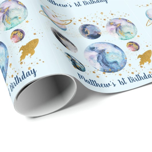 Galaxy Buitenspace Blue Birthday Cadeaupapier (Rol Hoek)