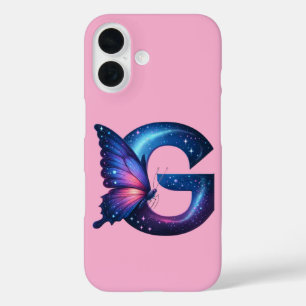 Galaxy Butterfly Letter "G" Monogram op Roze iPhone 16 Hoesje