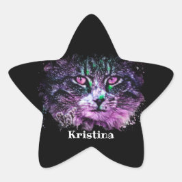 Galaxy Cat Black Paarse Green Digital Waterverf Ster Sticker