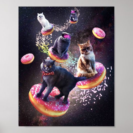 Galaxy Cat Donut - ruimtecats die donuts uitrusten Poster (Voorkant)