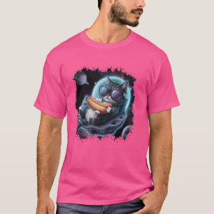 Galaxy Cat Eten Hotdog Funny Space Astronaut Cat T-shirt