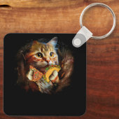 Galaxy Cat Funny Space Cat Eet Pizza en Taco Taco Sleutelhanger (Achterkant)
