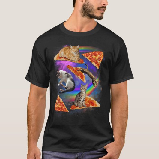 Galaxy Cat In Space Cat Riding Pizza 1 T-shirt (Voorkant)