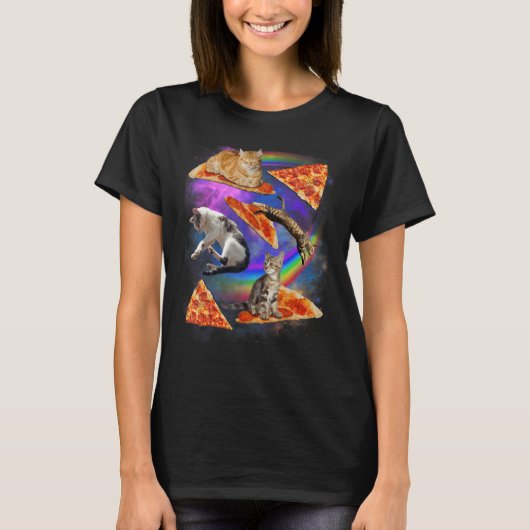 Galaxy Cat In Space Cat Riding Pizza 1 T-shirt (Voorkant)
