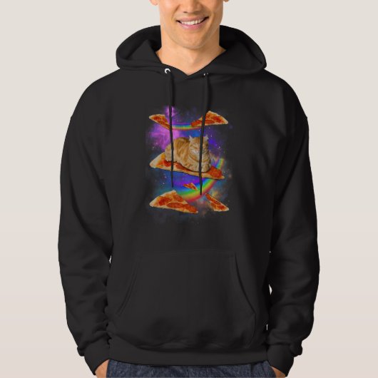 Galaxy Cat In Space Cat Riding Pizza Hoodie (Voorkant)