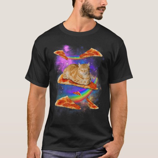 Galaxy Cat In Space Cat Riding Pizza T-shirt (Voorkant)