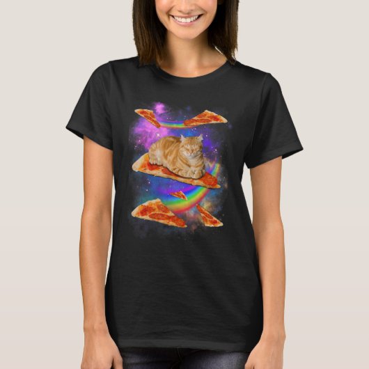 Galaxy Cat in Space Cat Riding Pizza T-shirt (Voorkant)