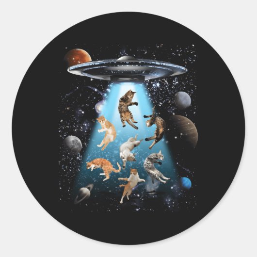 Galaxy Cat Kat Ufo Kat Eigenaar Ronde Sticker (Voorkant)