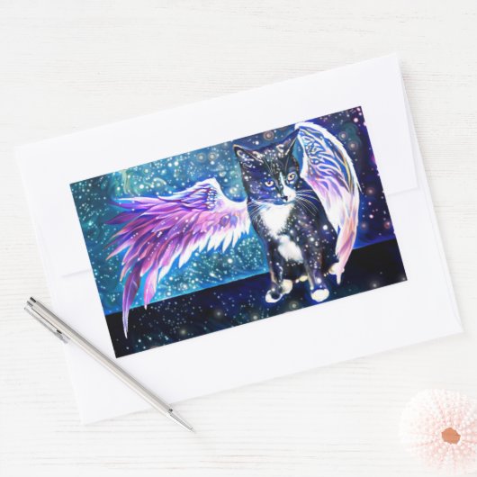 Galaxy Cat Rechthoekige Sticker (Envelop)