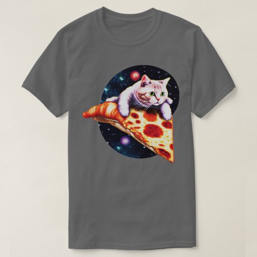 Galaxy Cat Riding Een plakje Pizza T-shirt (Design voorkant)
