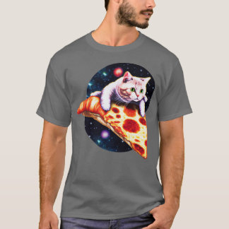 Galaxy Cat Riding Een plakje Pizza T-shirt