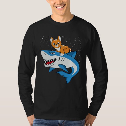 Galaxy Cat Riding Shark For Cat Astronaut Cat T-shirt (Voorkant)