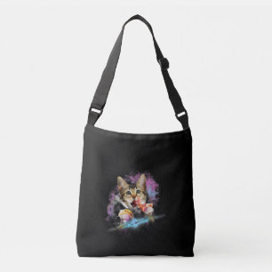 Galaxy Cat Rules Space With Taco And Pizza Power Crossbody Tas