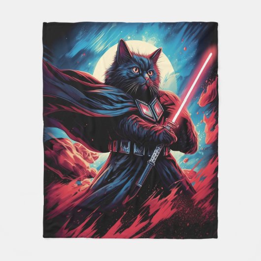Galaxy Cat Swordsman Fleece Deken (Voorkant)