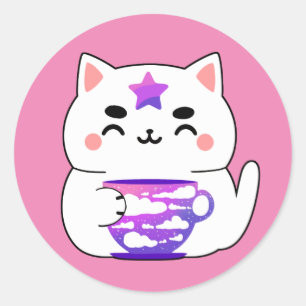 Galaxy Cat Tea Ronde Sticker