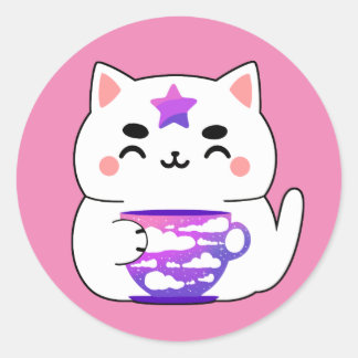 Galaxy Cat Tea Ronde Sticker