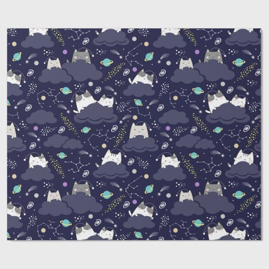 Galaxy Cat Wrapping Paper - Schattigee katten in d Cadeaupapier (Vlak)